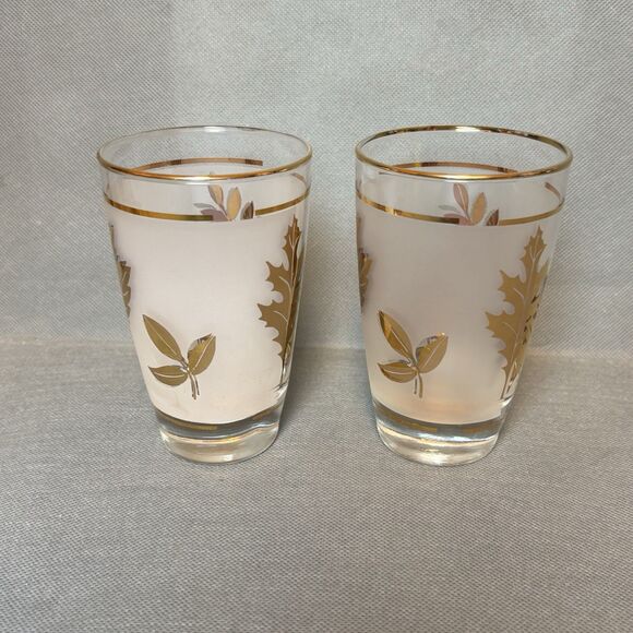 Vtg 1960 Libbey Golden Foliage Frosted Tumblers Drink Glasses 8 oz-Set 8 Barware - Picture 6 of 11
